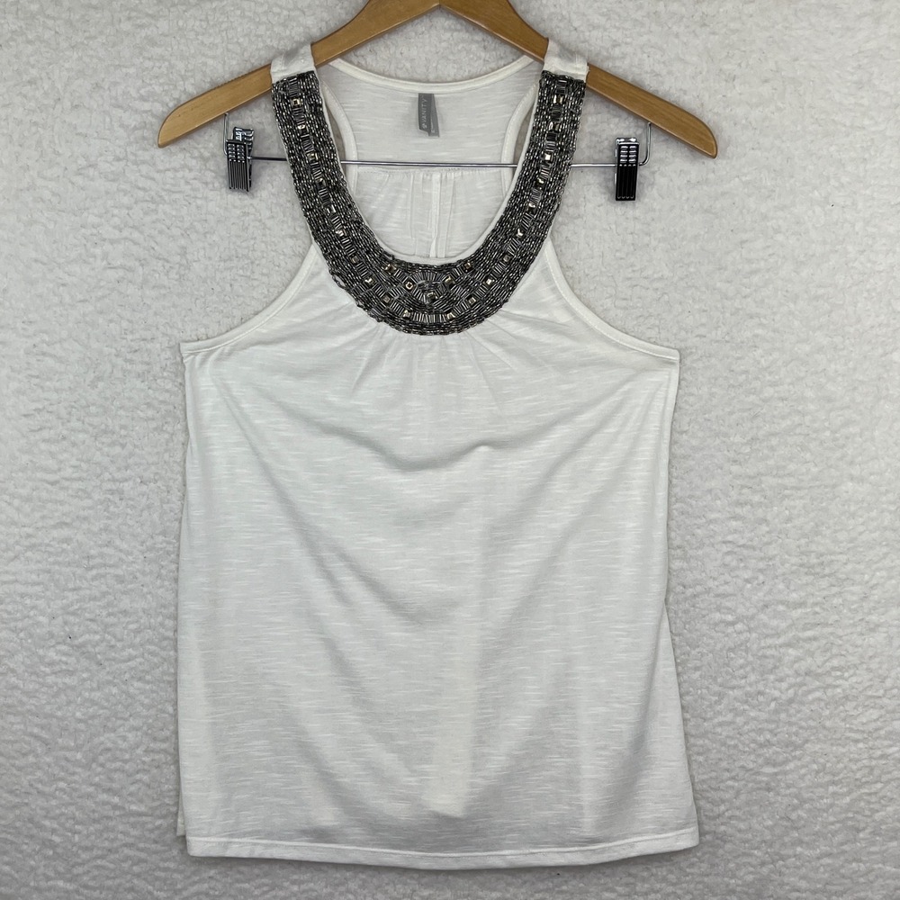 Vanity Womens White Beaded Neckline Racerback Slub Knit Tank Top Size M y2k